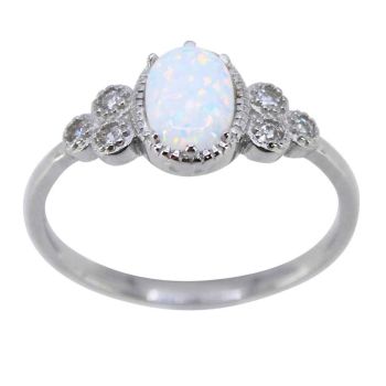 Silver Clear CZ & White Opal Oval Ring (£4.95 Each)