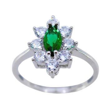 Silver Clear &amp; Emerald CZ Ring (£5.50 Each)