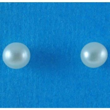 Silver White Freshwater Pearl Stud Earrings 