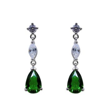 Silver Clear & Emerald CZ Drop Earrings (£7.50 Per Pair)