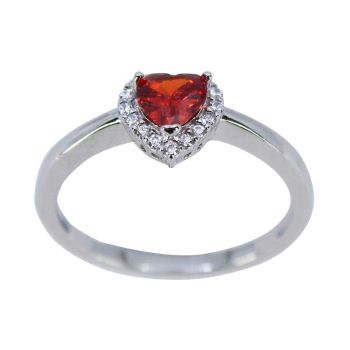 Silver Clear & Red Magma CZ Heart Ring (£4.95 Each)
