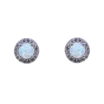 Silver Clear CZ & White Opal Stud Earrings (£4.40 per pair)