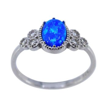 Silver Clear CZ & Blue Opal Ring (£4.95 Each)