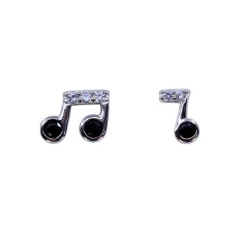 Silver Clear & Jet CZ Musical Note Stud Earrings (£2.95 per pair)