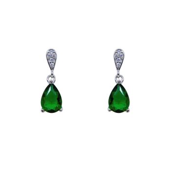 Silver Clear &amp; Emerald CZ Drop Earrings (£3.50 per pair)
