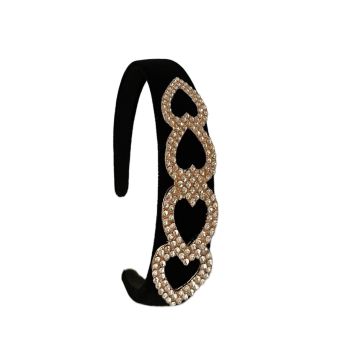 Ladies Black velvet Alice Band With Gold Colour pated Diamante Motif In Heart Design ( £ 1.80 Each )