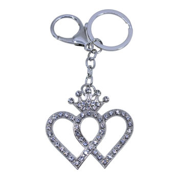 Diamante Double Heart & Crown Bag Charm (£1.50 Each)