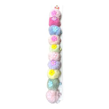 Large size Fluffy Pom Poms With  Flower Motif On concord -( £0.35 Each )