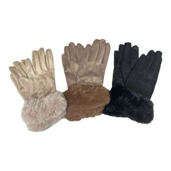 Ladies Winter Suedette Touch Screen Gloves with Faux fur ( £3.20per pair)