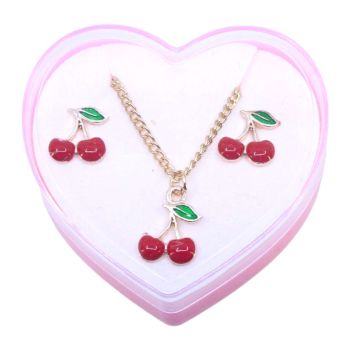 Enamelled Cherry Pendant & Stud Earrings Set (£0.80 Each)