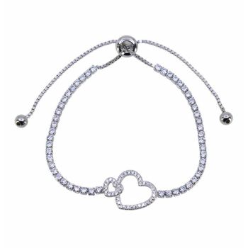 Silver Clear CZ Heart Bracelet (£9.90 Each)