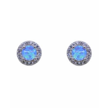Silver Clear CZ &amp; Blue Opal Stud Earrings (£4.40 per pair)