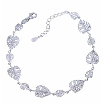 Silver Clear CZ Monstera Leaf Bracelet (£14.95 Each)