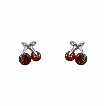 Silver Clear & Garnet CZ Cherry Stud Earrings (£3.30 per pair)