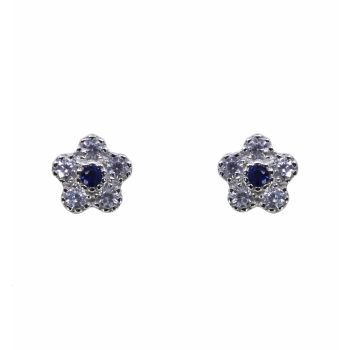 Silver Clear & Sapphire CZ Flower Stud Earrings (£2.90 per pair)