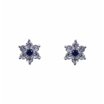 Silver Clear & Sapphire CZ Flower Stud Earrings (£3.95 per pair)