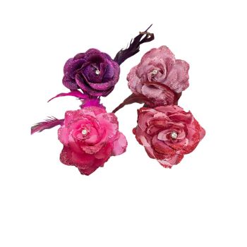 Assorted Glittery Pink Tones Hair Flower/Brooch (£0.50 Each )