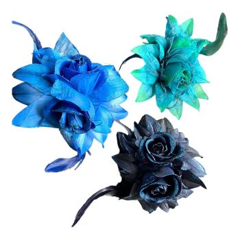 Assorted Blue Tone Hair Flower Elastic/Brooch (£0.65 Each )