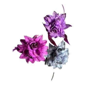 Assorted Purple And Grey Tone Hair Flower Elastic/Brooch (£0.65 Each )