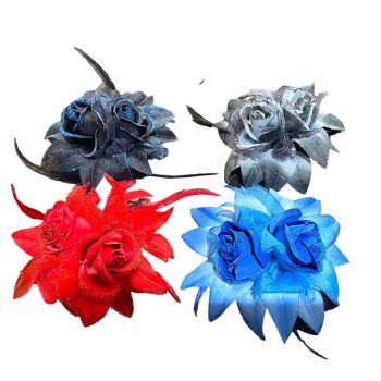 Assorted Red Black And Royal Hair Flower Elastic/Brooch (£0.65 Each )