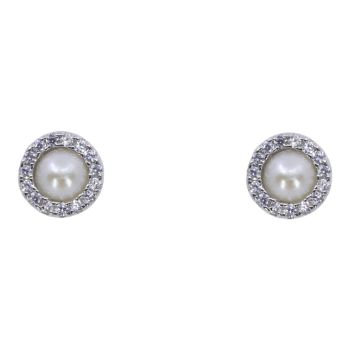 Silver Clear CZ &amp; Pearl CZ Stud Earrings (£3.40 per pair)