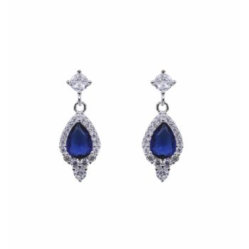Silver Clear &amp; Sapphire CZ Drop Earrings (£5.50 per pair)
