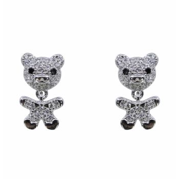 Silver Clear &amp; Jet CZ Teddy Drop Earrings (£5.95 per pair)