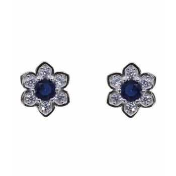 Silver Clear & Sapphire CZ Flower Stud Earrings (£4.80 per pair)
