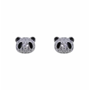 Silver Clear CZ & Black Enamel Panda Stud Earrings (£4.40 per pair)