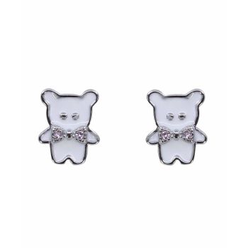 Silver Rose CZ & White Enamel Bear Stud Earrings (£2.95 per pair)