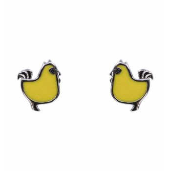 Silver Jet CZ & Yellow Enamelled Chick Stud Earrings (£2.95 per pair)