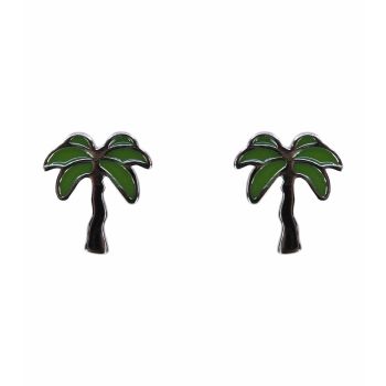 Silver Green Enamelled Palm Tree Stud Earrings (£2.55 per pair)