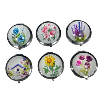 Ladies  Floral Glass Paperweight Style  Compact mirror -(£1.50 Each )