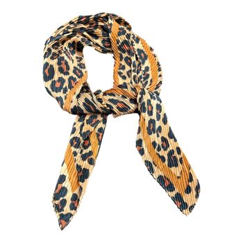 Ladies Silk Feel Leopard Print Pleated Satin Neck Scarfs (£1.40 Each )