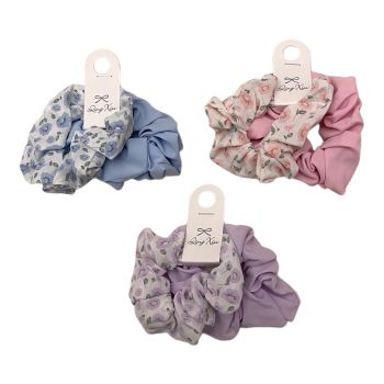 Summer Plain And Floral Summer Scrunchies Two On a Card -(£0.60 Per Pair )