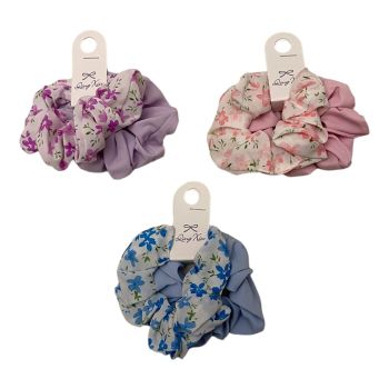 Summer Plain And Floral Summer Scrunchies Two On a Card -(£0.60 Per Pair )
