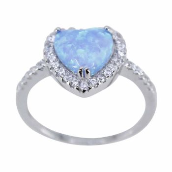 Silver Clear CZ &amp; Blue Opal Heart Ring (£6.95 Each)
