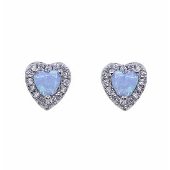 Silver Clear CZ &amp; Blue Opal Heart Stud Earrings (£4.40 per pair)