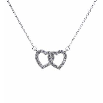 Silver Clear CZ Double Heart Necklace (£6.95 Each)