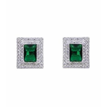 Silver Clear &amp; Emerald CZ Stud Earrings (£7.70 per pair)