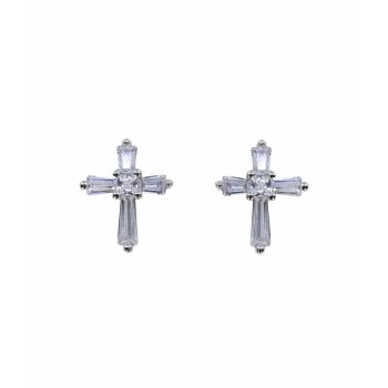 Silver Clear CZ Cross Stud Earrings (£3.30 per pair)
