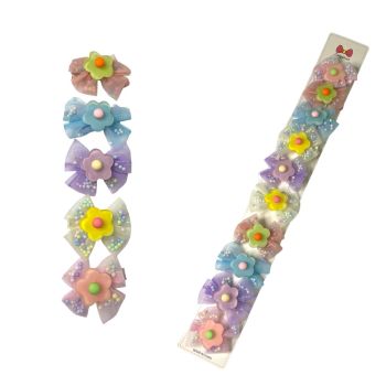 Girls Net Beed Filled Bow With Acrylic Daisy On Concord Clip - (£0.30 Each )