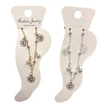 Flower & Pearl Charm Anklet (£0.40p Each)