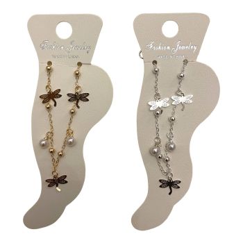 Dragonfly & Pearl Charm Anklet (£0.40p Each)