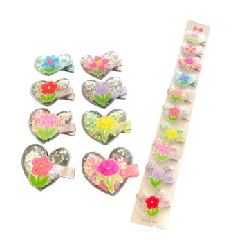Girls Heart Filled Concord Clip with flower motif -(0.30 Per Pair