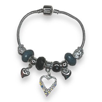 Ladies  Diamante Heart And Bead Charm bracelet-(£2.20 Each )