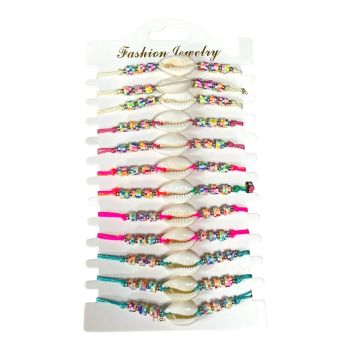 Girls Neon Beaded Seashell Friendship Bracelets - (£0.30