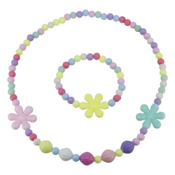 Girls Flower Bead Necklace and Bracelet Set (40p per set)