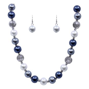 Glass Pearl & Glass Bead Necklace & Pierced Drop Earring Set (£1.95 per set)