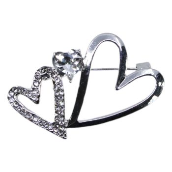 Venetti Diamante Double Heart Brooch (£1.20 Each)
